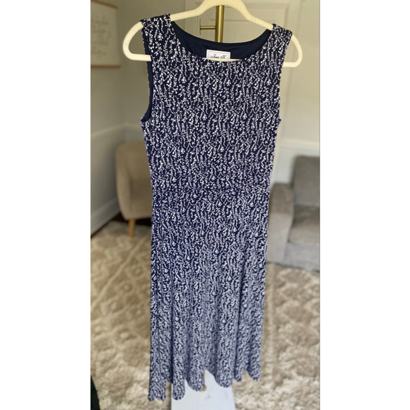 Vintage Jessica H Ditsy Floral Midi Dress Navy Fit & Flare Elegant Wedding Party - Picture 2 of 6